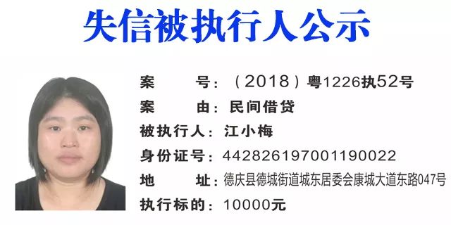 德慶法院2019年第一期失信被執行人名單失信被執行人名單,近日,欠錢不