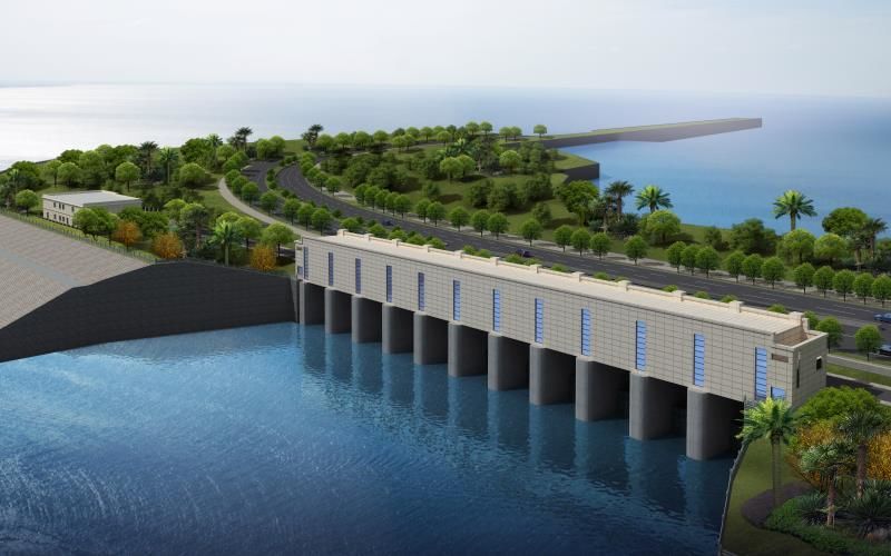 新建十一孔水闸效果图为实时监测水位情况,项目部在围堰内外侧设立
