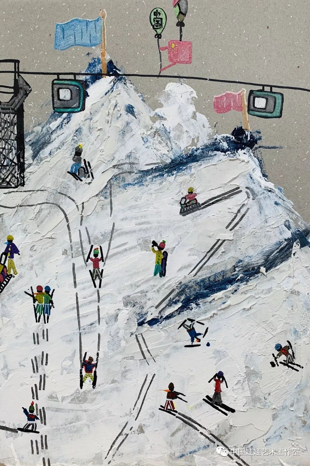 雪山滑雪绘画图片