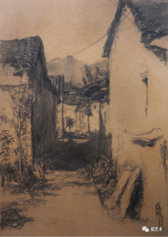 《风景四》色卡纸 38×45cm 木炭条转载是一种动力 分享是一种美德