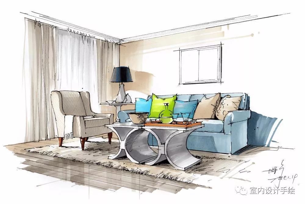 手绘不同家具沙发组合马克笔上色分享