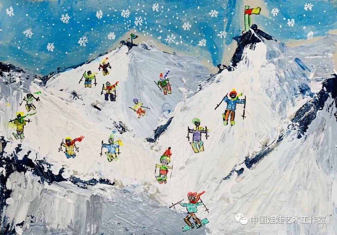 高山滑雪水彩画图片
