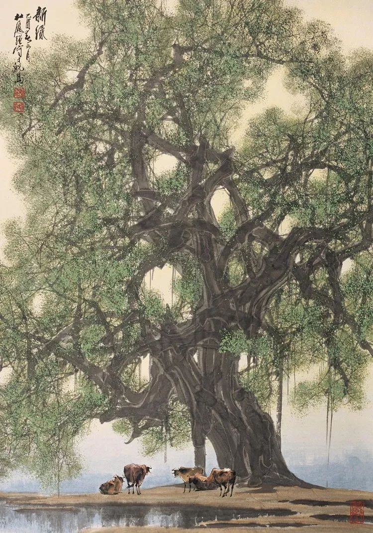 大榕树下杜应强的乡村情景水墨画85幅
