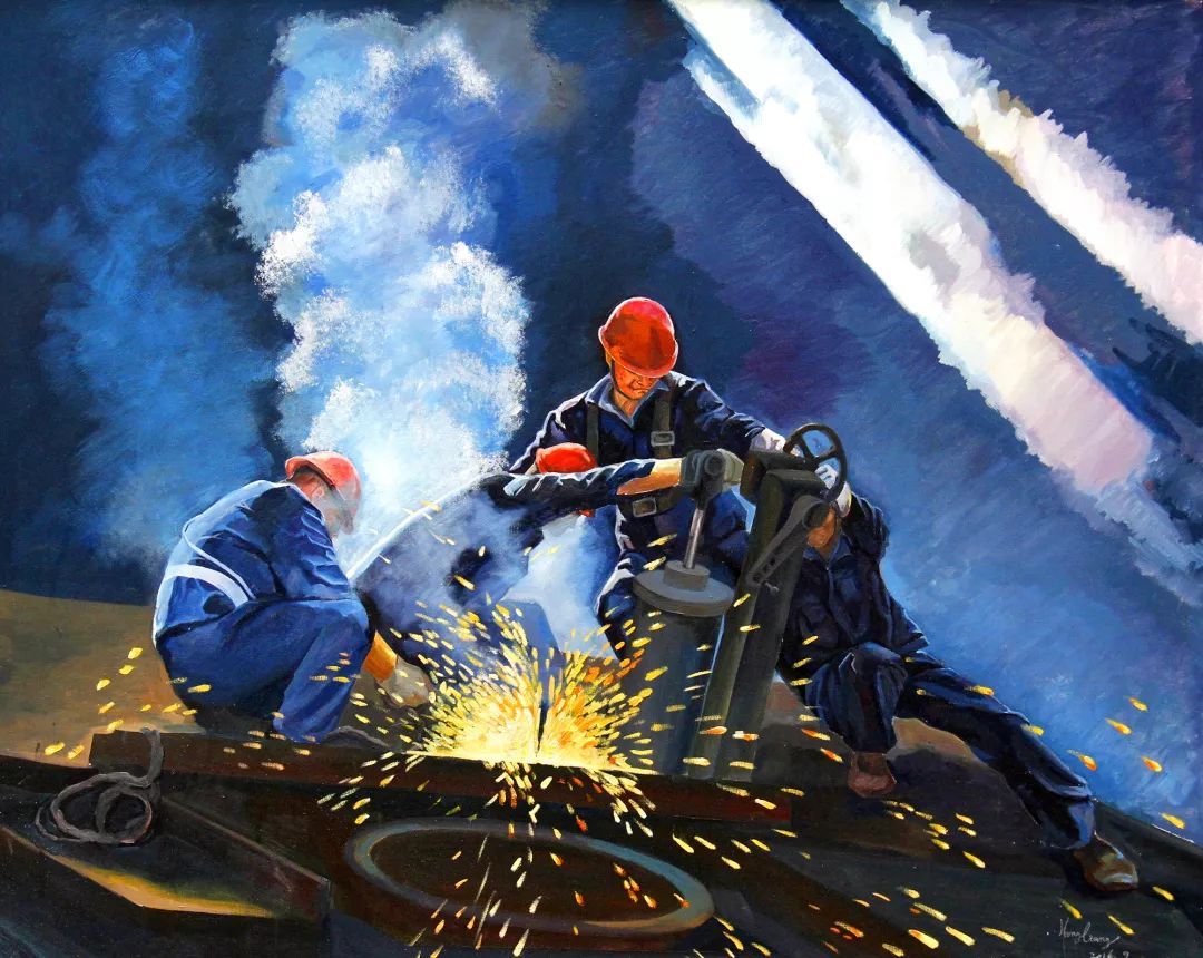 钢铁工人油画图片