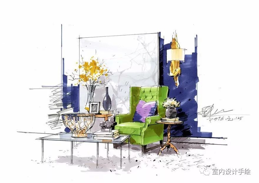 手绘不同家具沙发组合马克笔上色分享