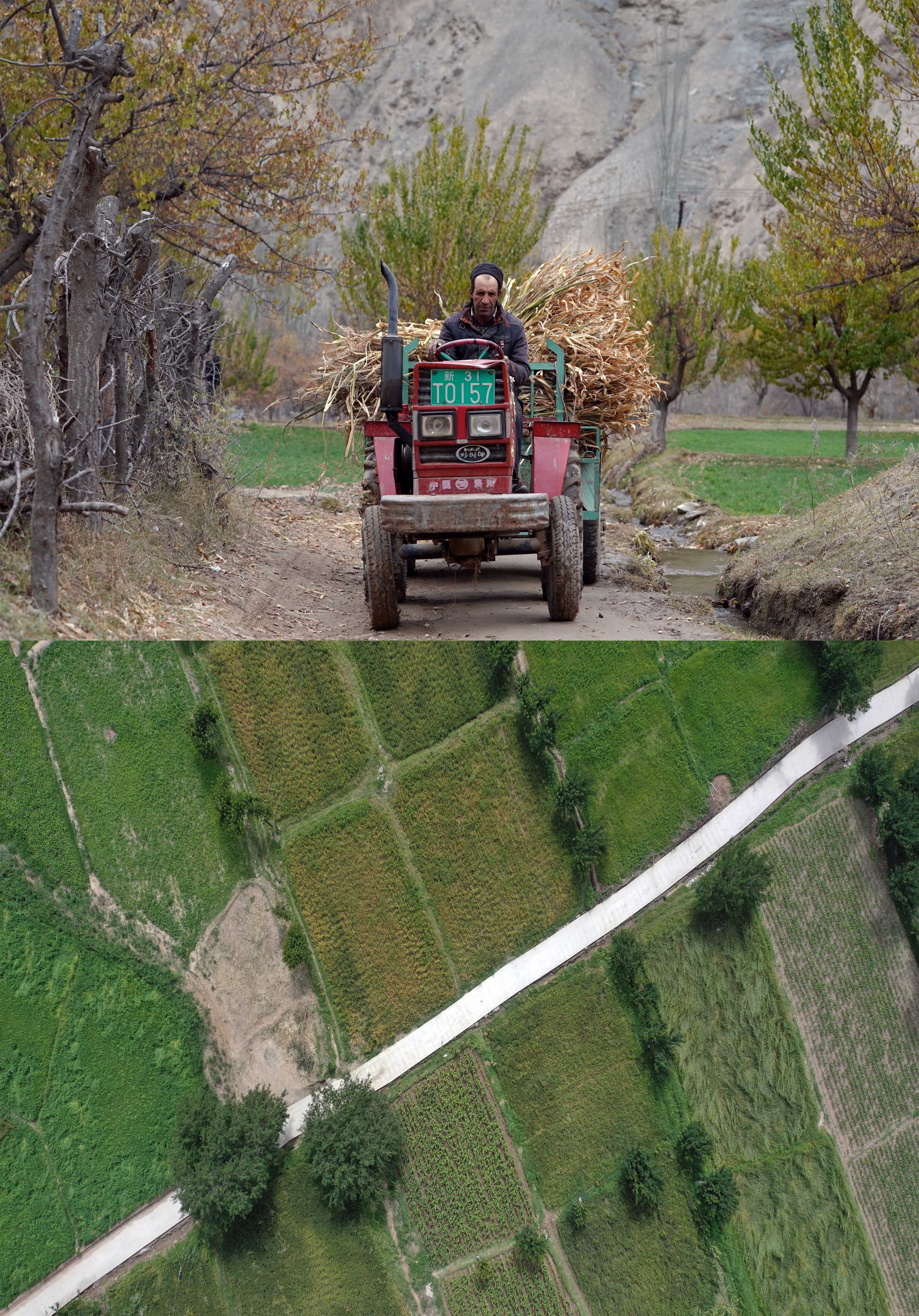 这是一张拼版照片:上图为新疆塔县大同乡库如克栏杆村一处还保留着的