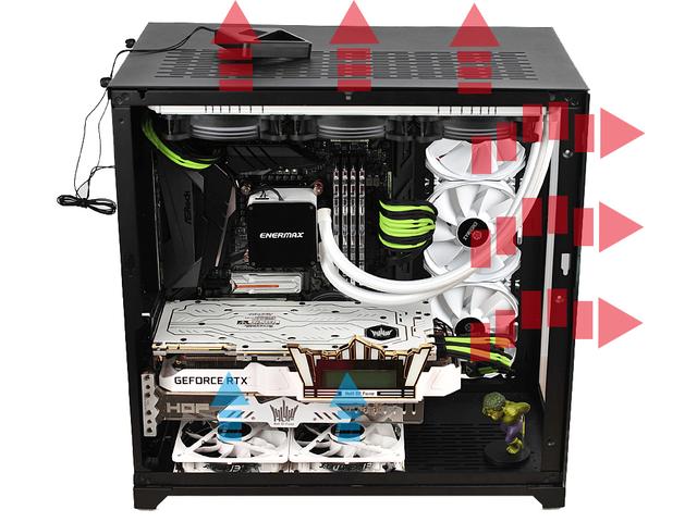 散热的战争夏日9900krtx2080360一体水冷实战测试风道