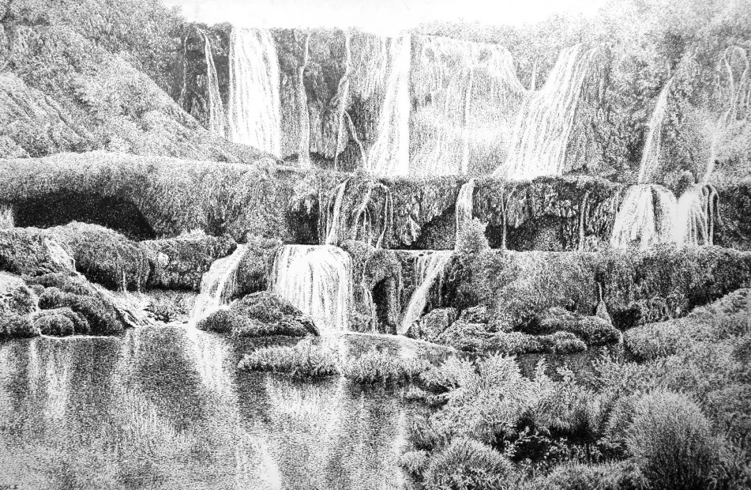 《九龙瀑布》我对于绘画只是兴趣使然,喜欢黑白两极,选择了钢笔画.