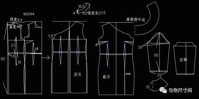 斜肩荷叶边礼服裙的设计裁剪