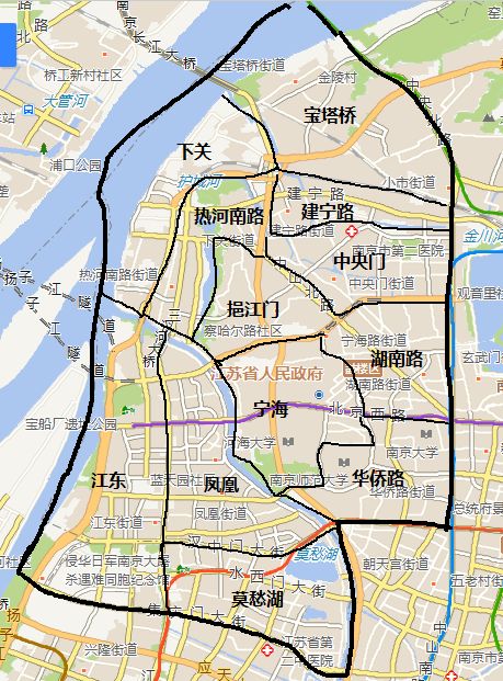 中央門,挹江門,建寧路,寶塔橋,下關,熱河南路,江東,鳳凰,莫愁湖12個