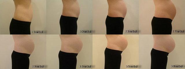 了真人的照片,我们可以从这8宫格中,清晰的看到宝妈孕肚大小的变化