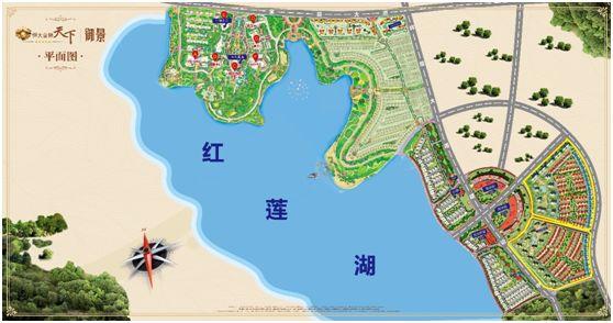 地貌,建造宽100多米的湖岸绿化公园,并改造成湿地公园;红莲湖面积约5