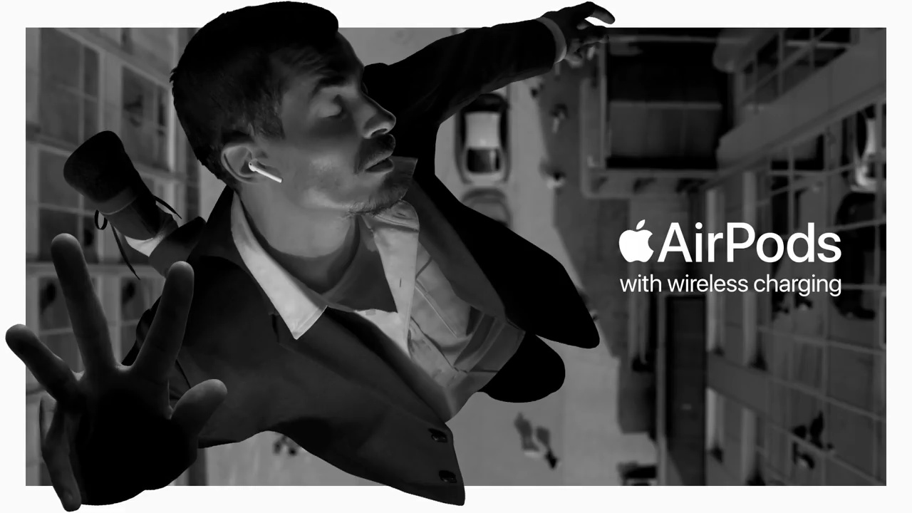 苹果分享 airpods 创意广告,黑白风格