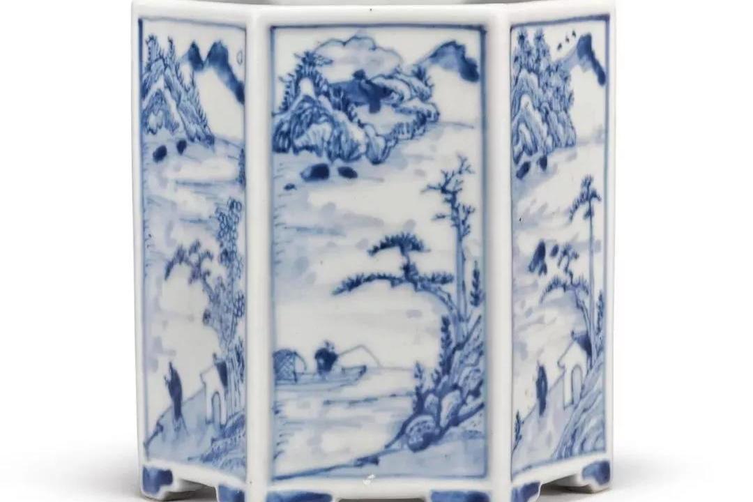 中国古玩　康熙年製 人物　風景　青花　染付　花入　中国美術 清代 明代 清朝期 44f18eec2c0649a892a00d1bd0342e