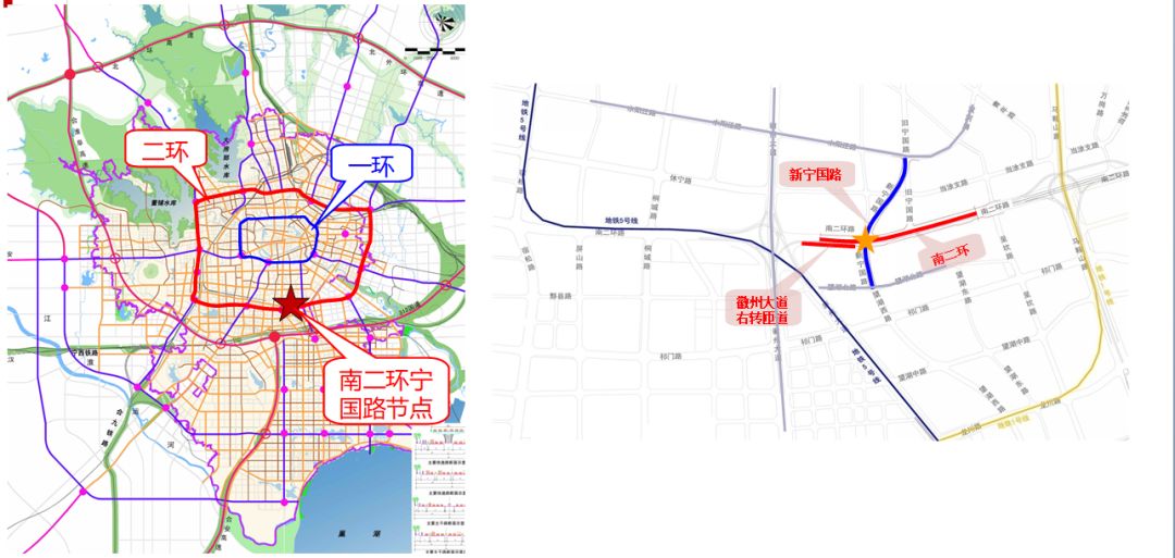 採用城市快速路標準,規劃紅線寬60米,規劃綠線寬20米;南二環主線標準