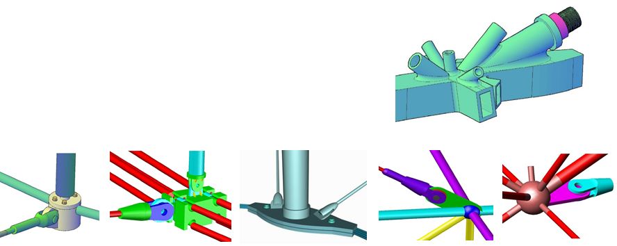 不同方向拉索之间连接同向拉索在中间节点改变方向拉索与柔性边索的连