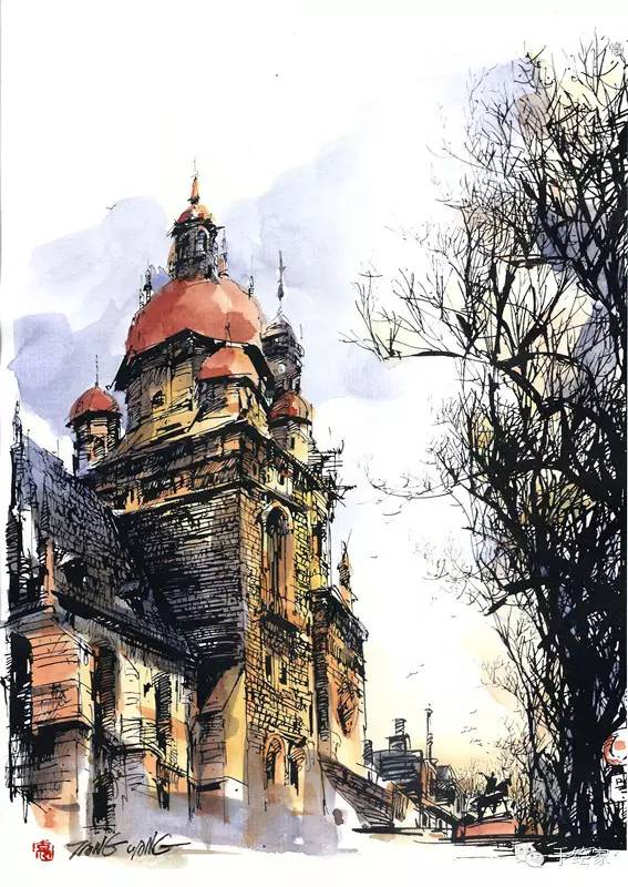 著名钢笔画名师唐亮速写欧洲