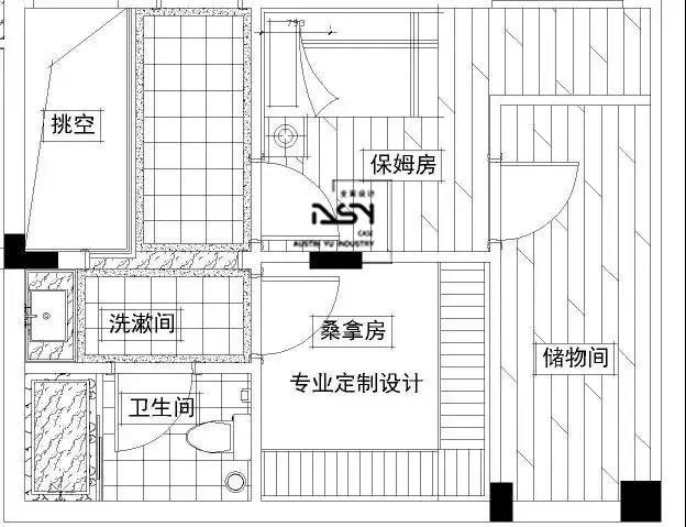 桑拿房的上层空间是保姆房,以后屋主的女儿如果有了孩子,照顾起居的