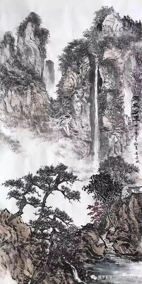 中国画家岳长斌山水国画作品赏析