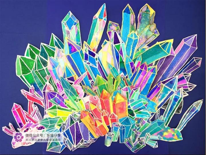 创意儿童画教程油画棒和水彩画璀璨的水晶宝石