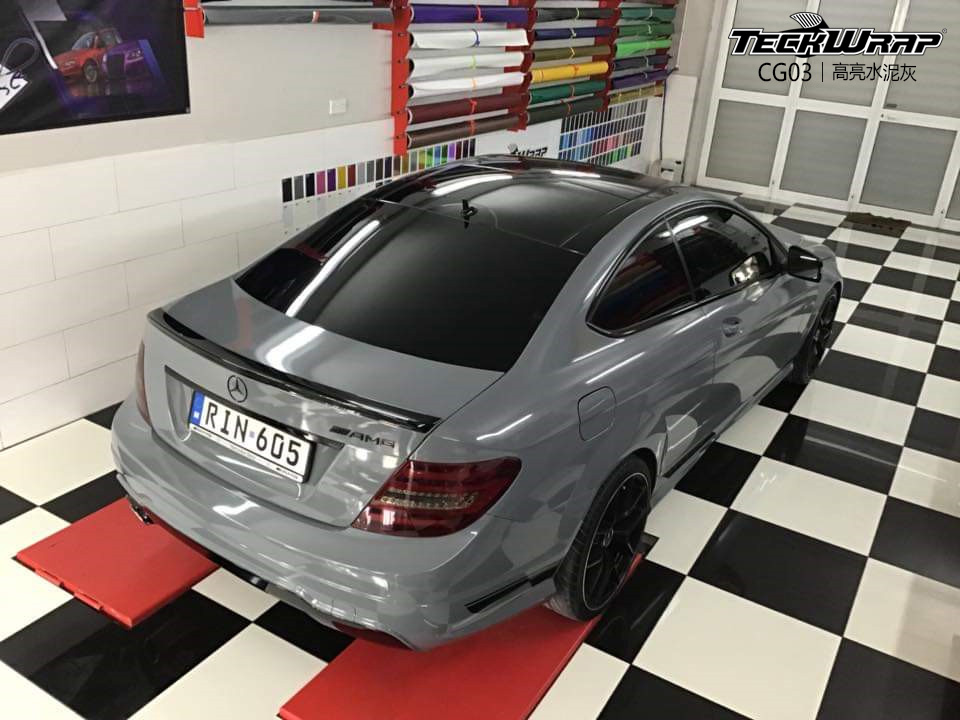 奔驰汽车改色贴膜teckwrap美国秃鹰cg03高亮水泥灰葡萄牙出品