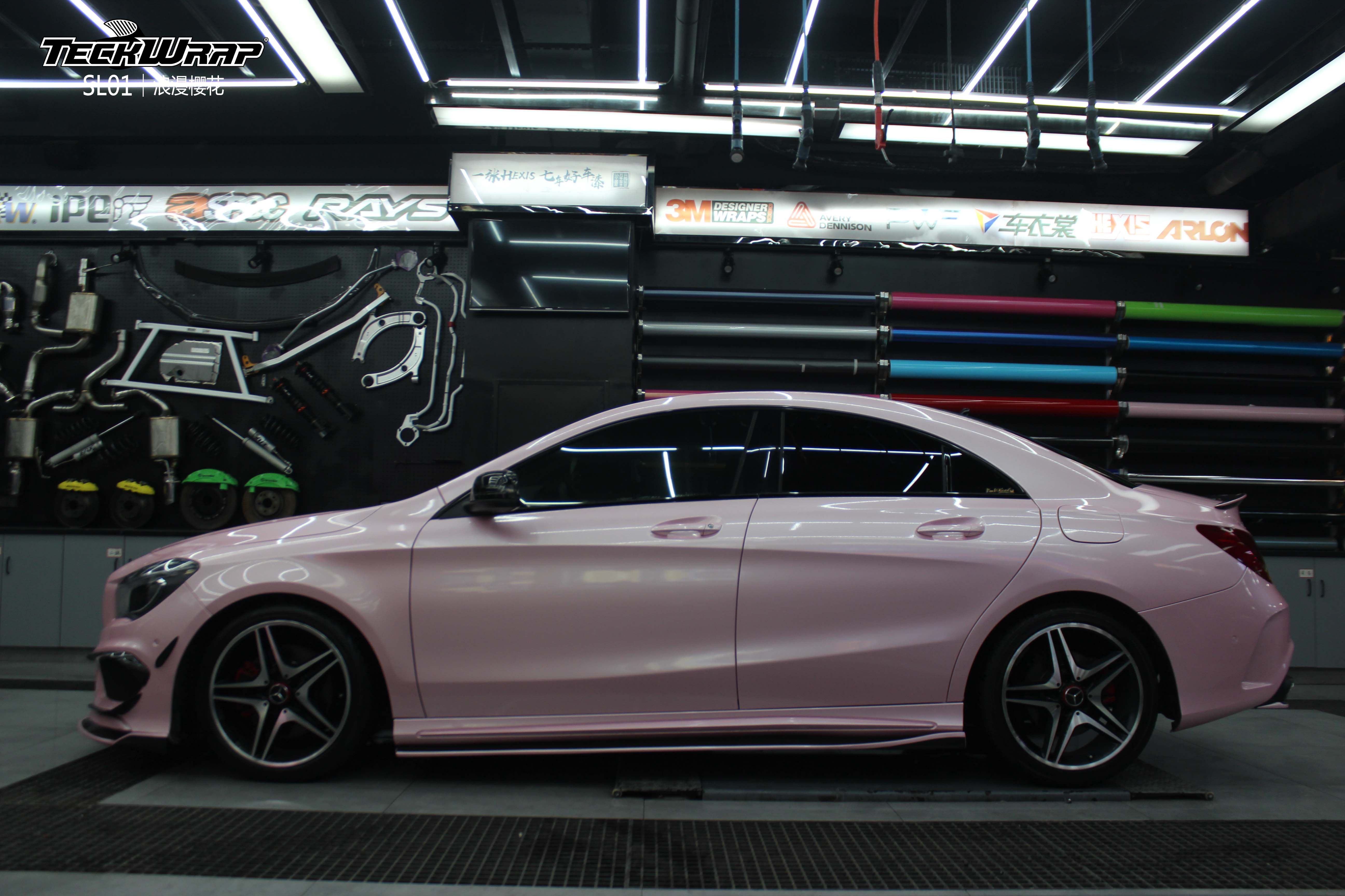 奔驰cla汽车改色贴膜teckwrap美国秃鹰sl01浪漫樱花