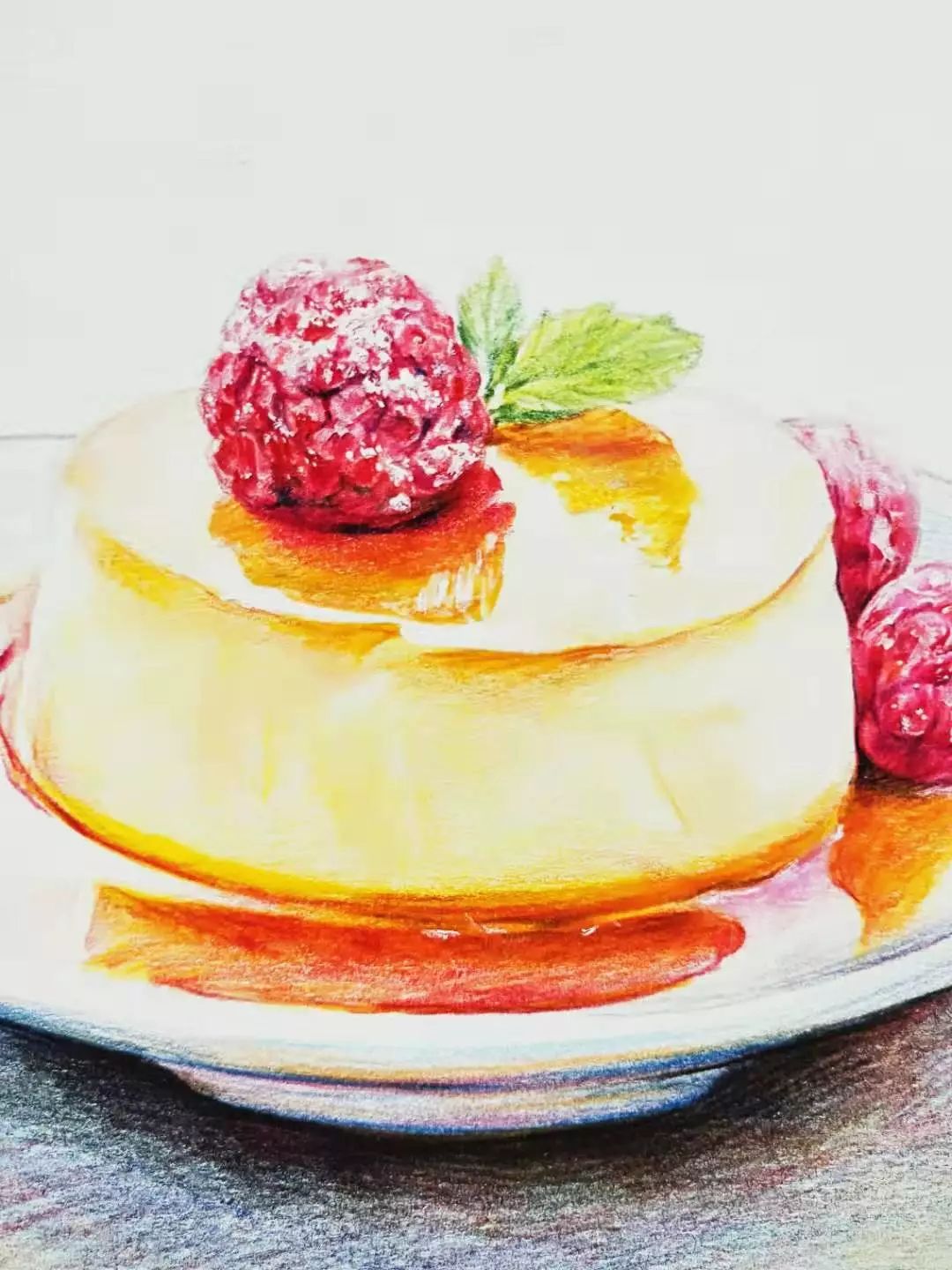 彩铅甜品树莓布丁