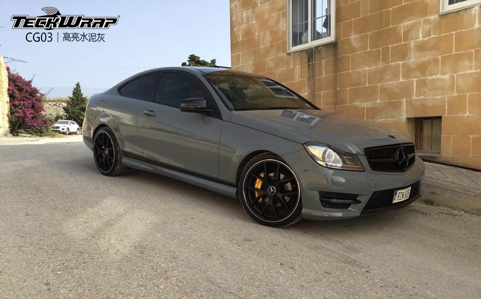奔驰汽车改色贴膜teckwrap美国秃鹰cg03高亮水泥灰葡萄牙出品