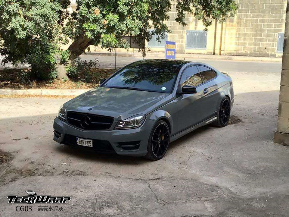 奔驰汽车改色贴膜teckwrap美国秃鹰cg03高亮水泥灰葡萄牙出品