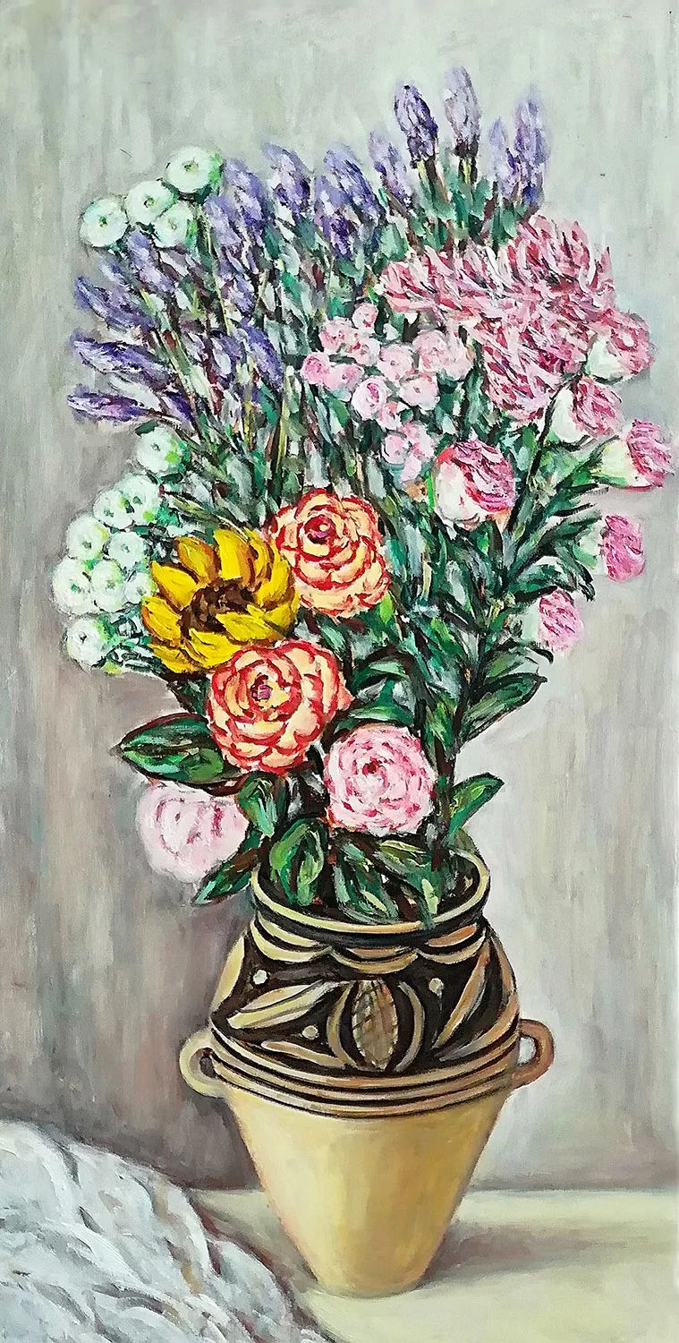 《带有勿忘我的花束》布面油彩