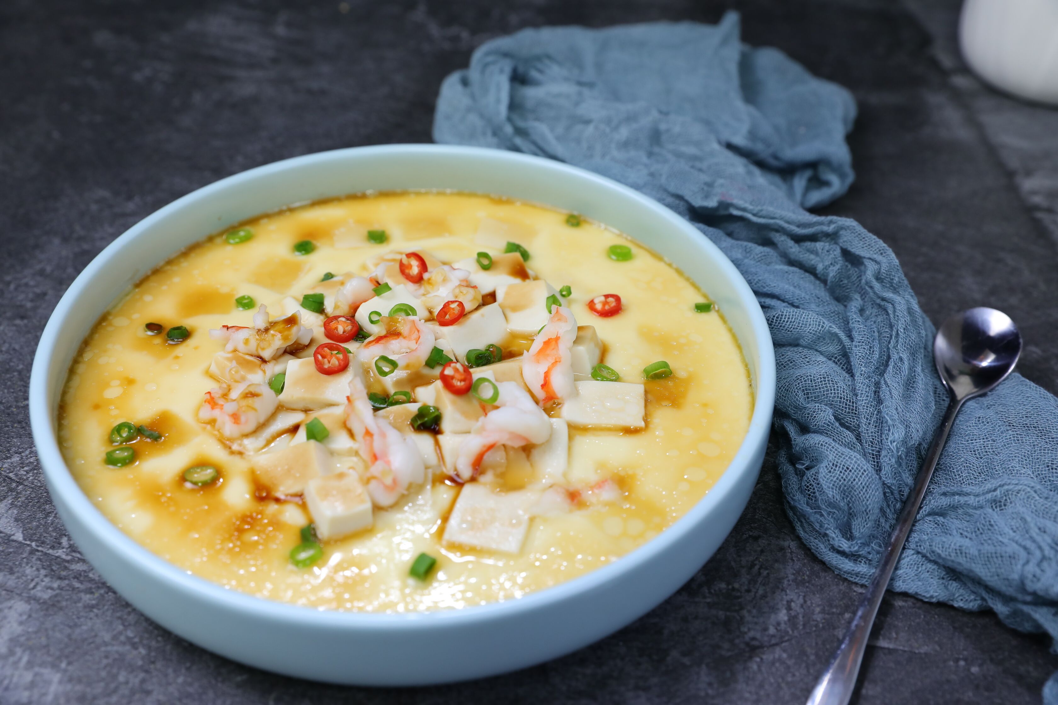 蒸烤一体箱菜谱之虾仁豆腐蒸水蛋