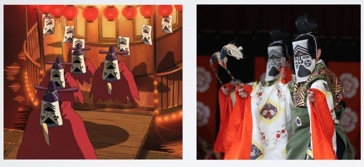 左:影片中的春日神;右:奈良春日大社的祭祀服装左:影片中的生剥鬼;右