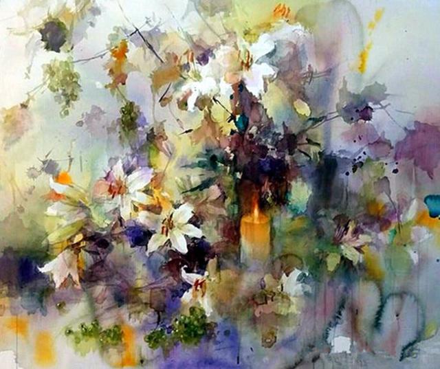 花影摇拽日本水彩画女神永山裕子花卉写生作品欣赏