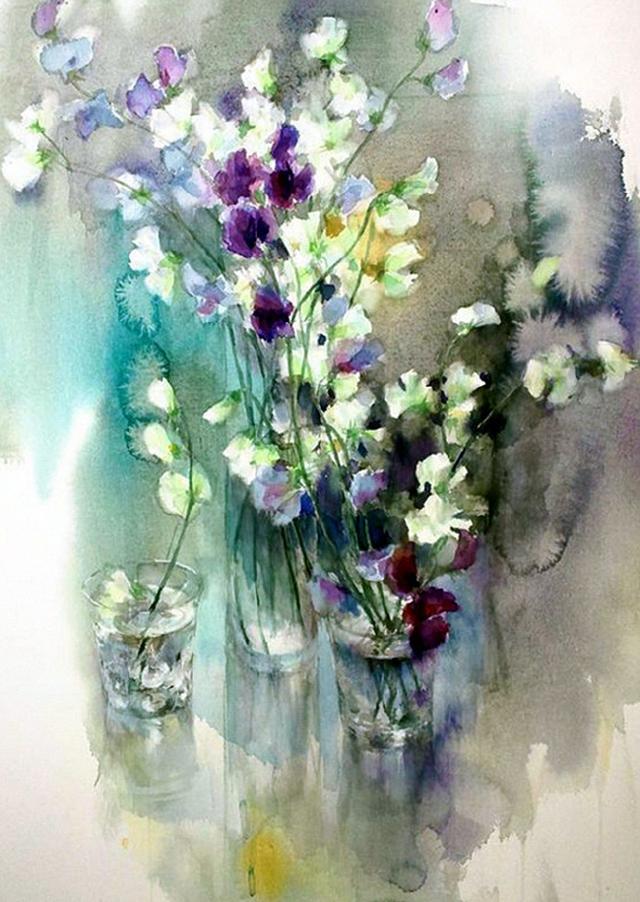 花影摇拽日本水彩画女神永山裕子花卉写生作品欣赏