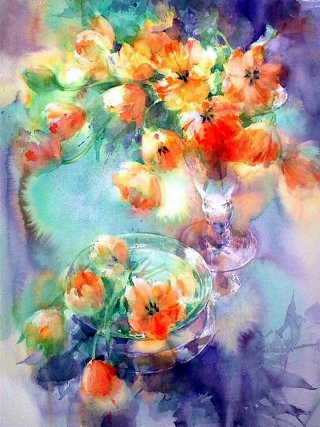 花影摇拽日本水彩画女神永山裕子花卉写生作品欣赏