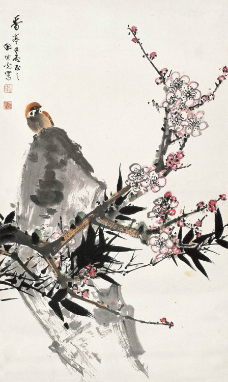 现代工笔花鸟画名家田世光先生梅花作品欣赏