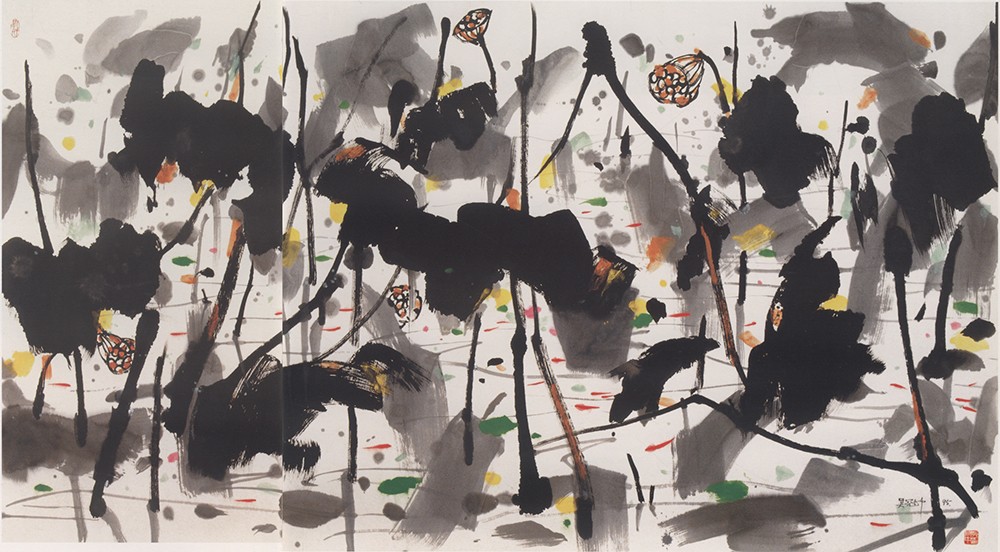 吴冠中《荷塘(三)》 1995年 95×180cm 水墨纸本设色