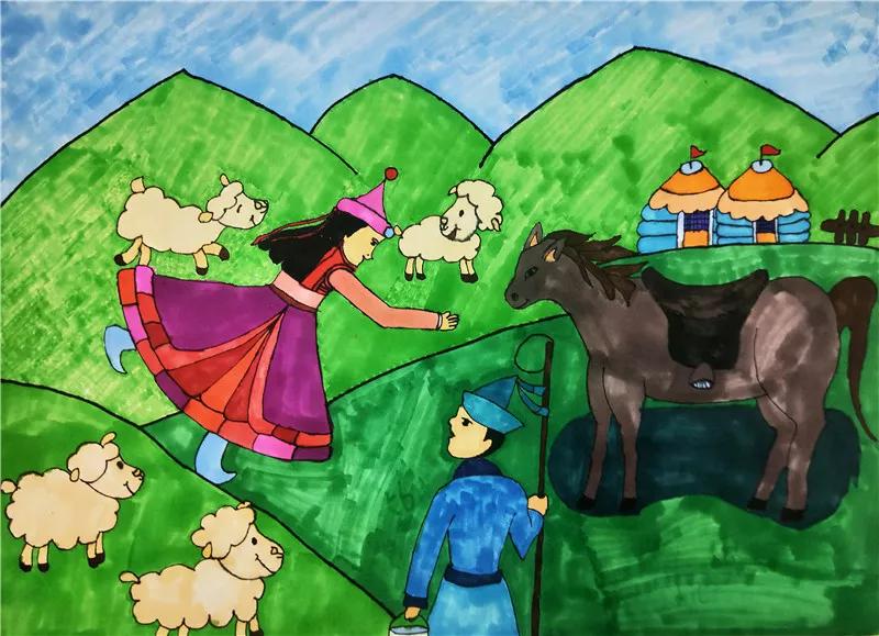 教师充分考虑了蒙古马的精神,以此融入多种绘画技法当中,下面请欣赏