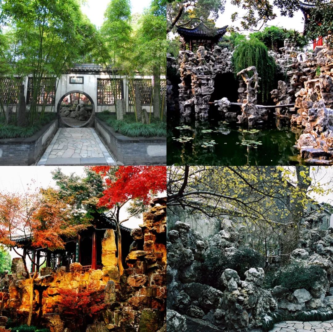 个园的最大特点是在一个园子里同时营造出春夏秋冬四季景色.