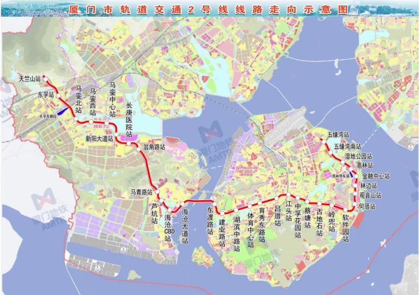 廈門地鐵2號線起自海滄區天竺山,終於本島東部五緣灣,線路全長41