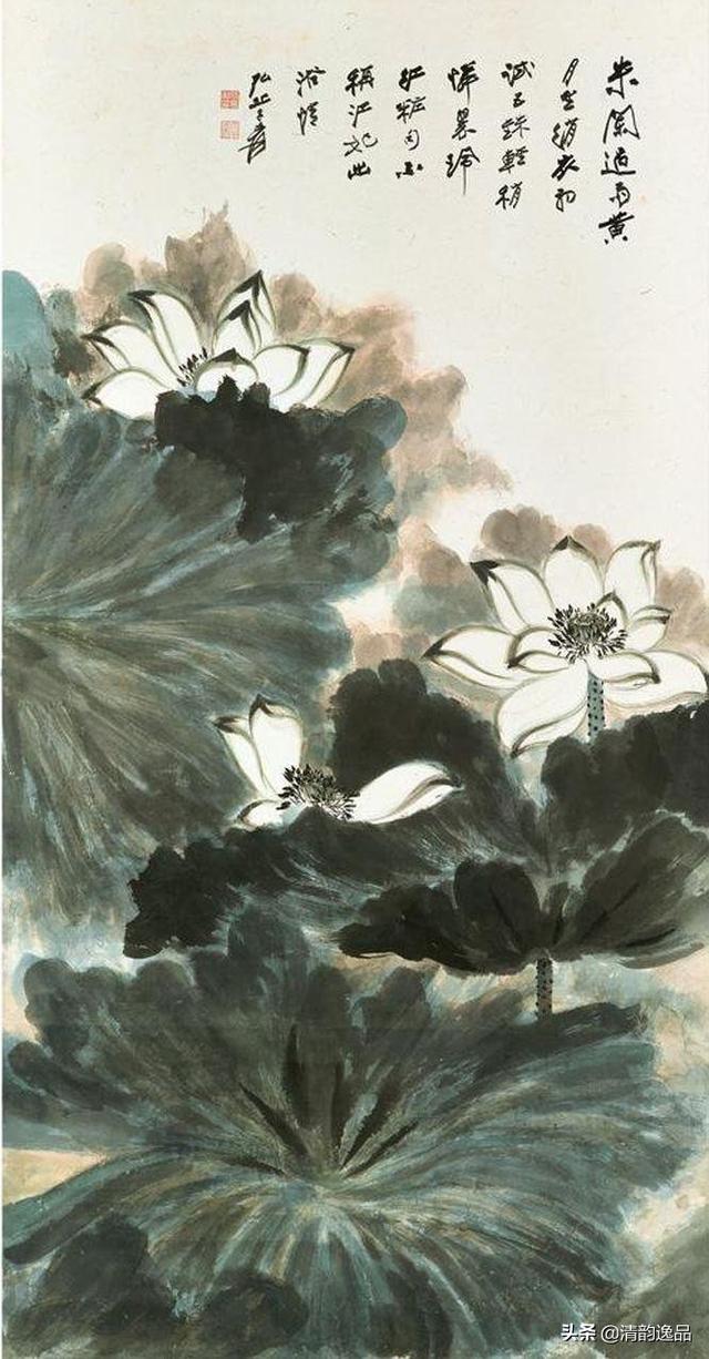 张大千《荷塘野趣》四屏通景欣赏_荷花