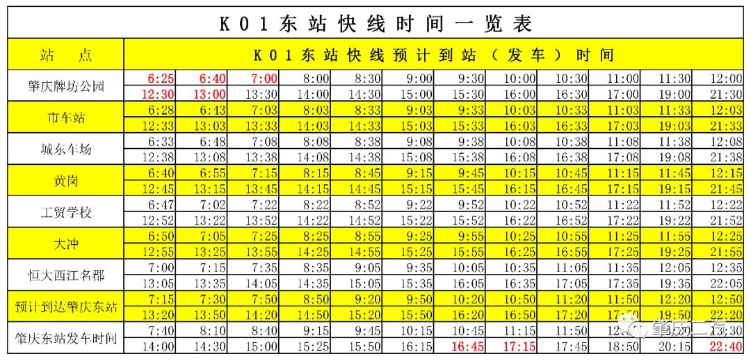 高要城区64肇庆东站公交快线4号试行k01k02也有调整最新时刻表收好