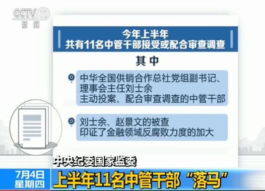 中央纪委国家监委上半年11名中管干部落马