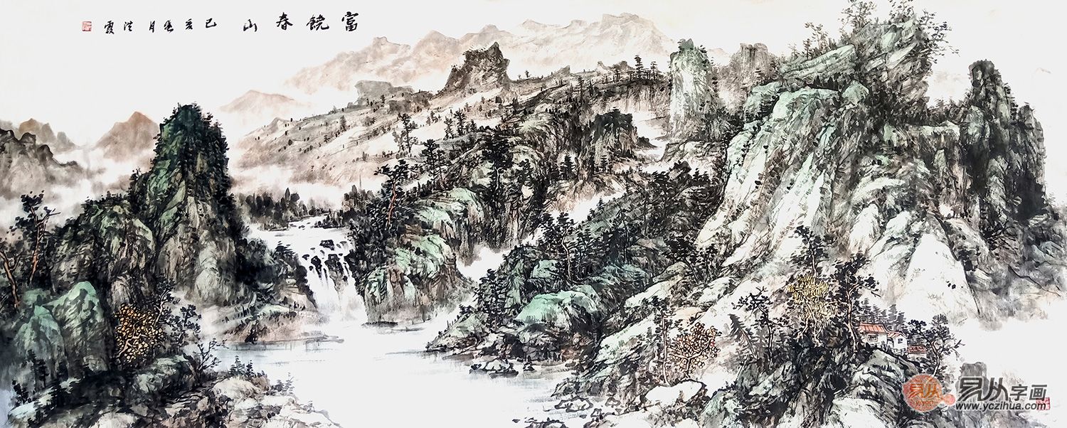 中国美协画家赵洪霞写意山水画新品《富饶春山》