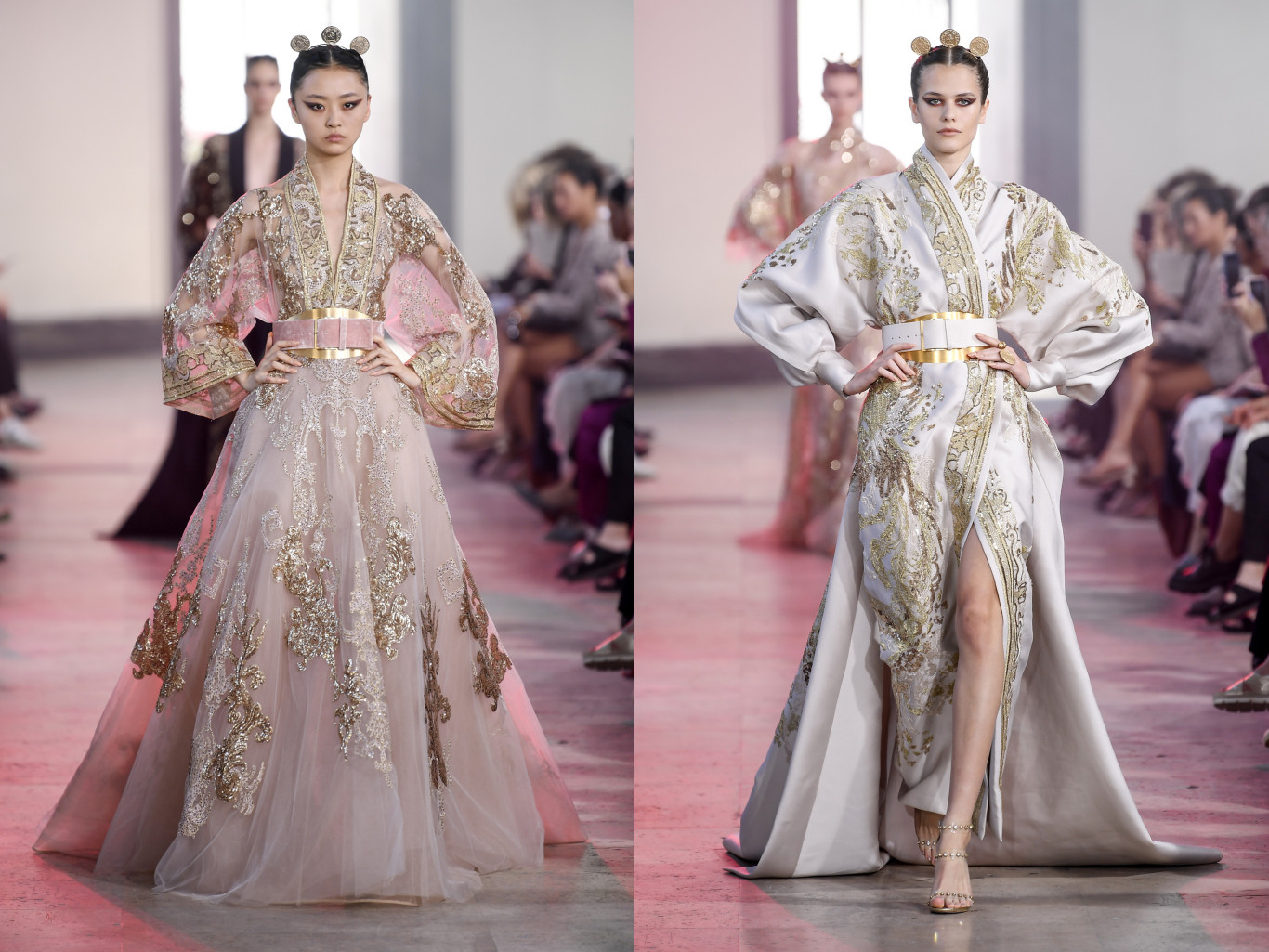 elie saab2019/2020秋冬高级时装秀金银线刺绣礼服"金属感"指的是在