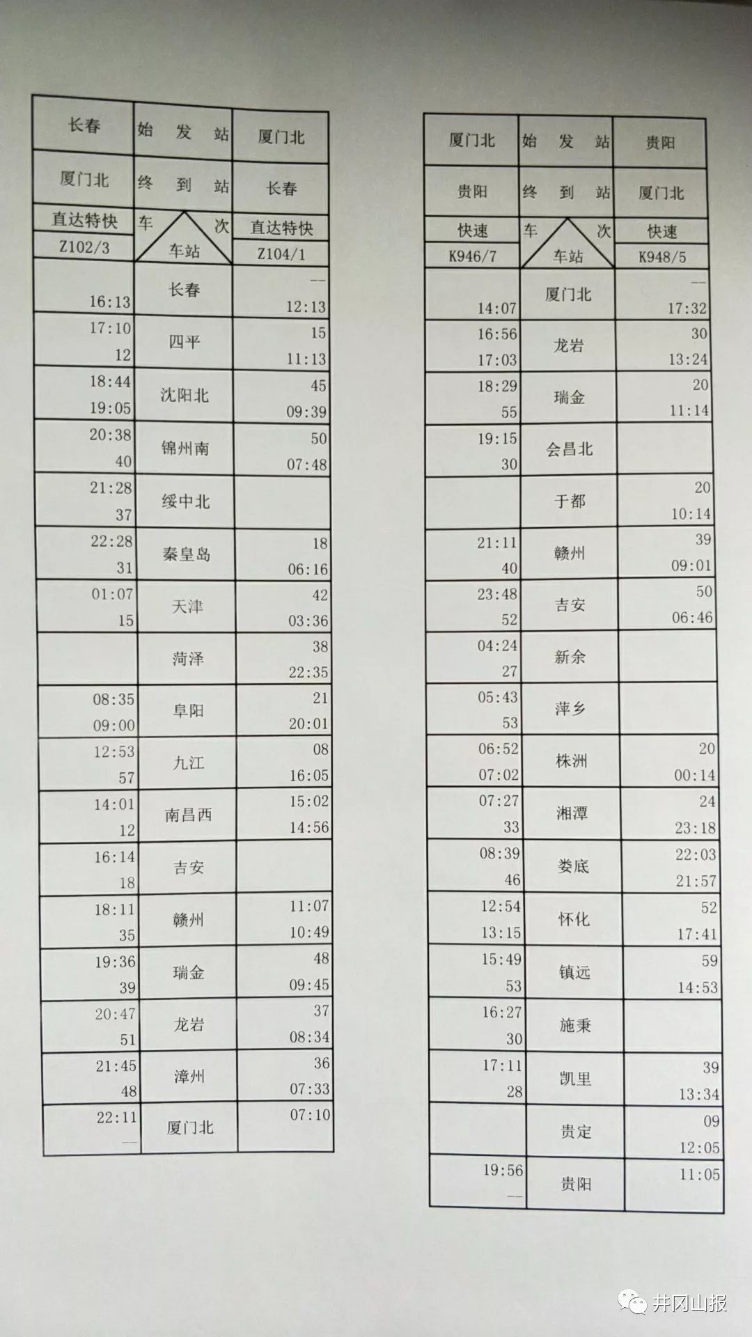 详细途经站看官方给出的标准:长春至厦门北z103次厦门北至贵阳k946次
