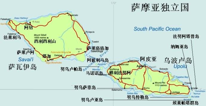 位置如下萨摩亚(samoa)地处太平洋以南,由萨瓦伊(savaii)和乌波卢