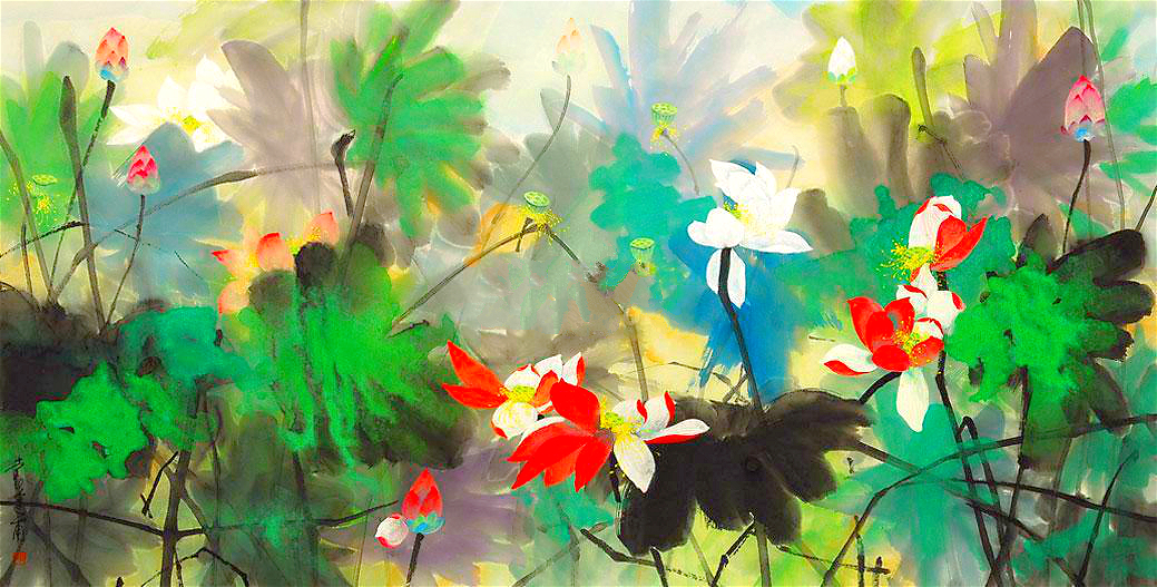 黄永玉坐拥万荷塘,画荷多绚烂,却败给无半亩荷田美女,画尽情爱_荷花