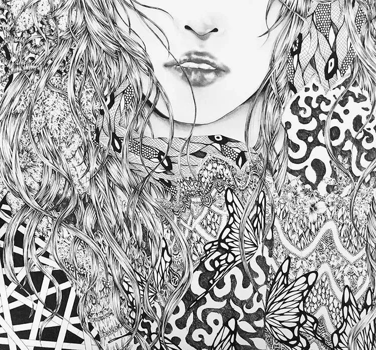 美的过分了日本插画师笔下的细密黑白线条小姐姐