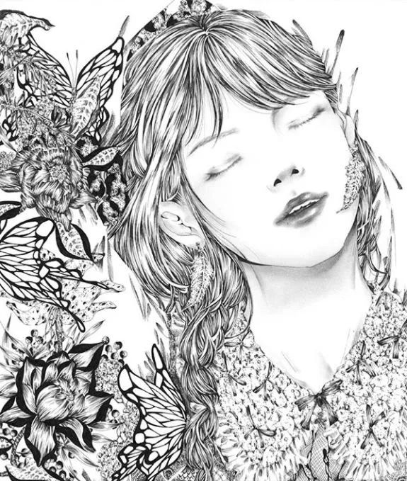 美的过分了日本插画师笔下的细密黑白线条小姐姐